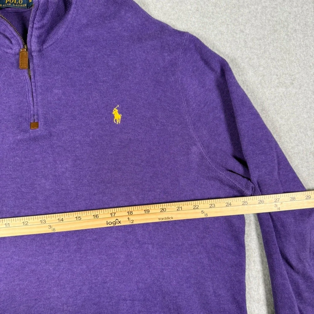 Polo Ralph Lauren Mens XL Purple 1/4 Zip Cotton Pullover Sweater Yellow Pony